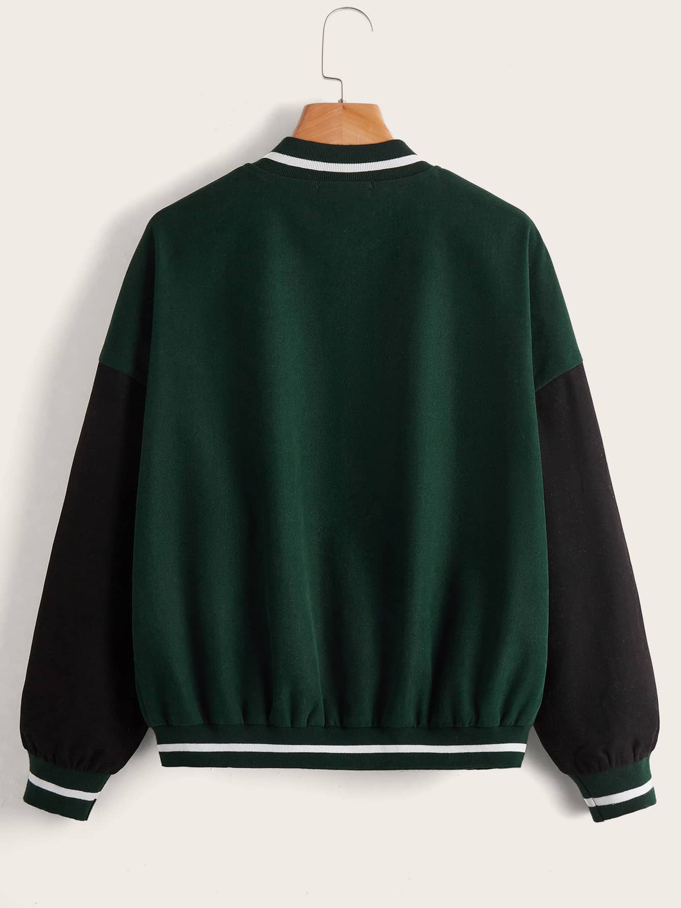 SHEIN Unity Cazadora de universidad con diseño de parche de hombros caídos - Verde Oscuro - Añade 2