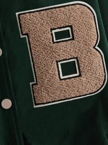 SHEIN Unity Patched Detail Drop Shoulder Varsity Jacket - Dark Green - View 3