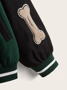 SHEIN Unity Patched Detail Drop Shoulder Varsity Jacket - Dark Green - View 4