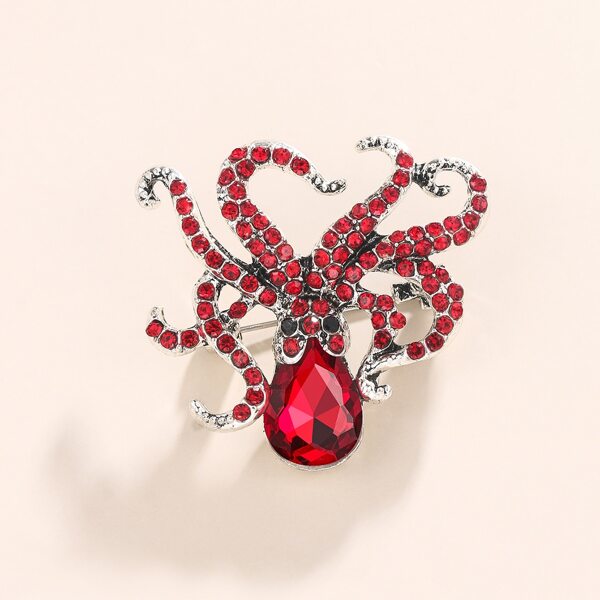 

Rhinestone Octopus Decor Brooch, Red