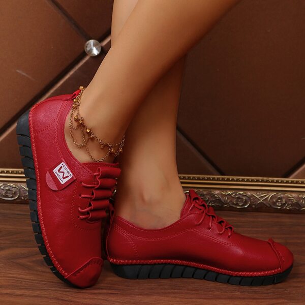 

Letter Patch Stitch Detail Lace Up Design Flats, Red
