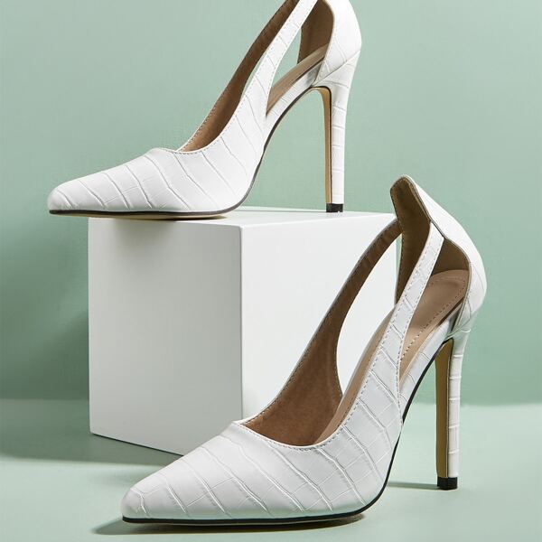 

Stone Graphic Cut Out Stiletto Pumps, White