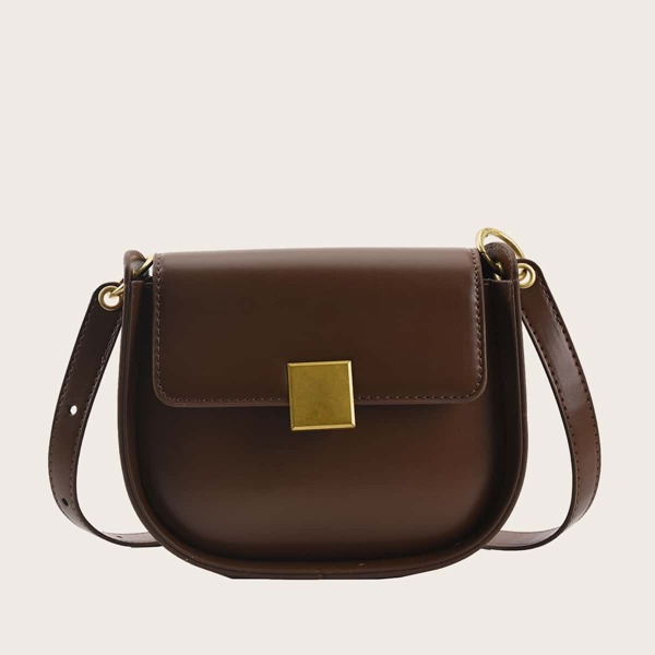 

Metal Lock Flap Saddle Bag, Brown