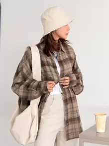 DAZY 格纹口袋前落肩衬衫，长袖上衣，秋装 - 彩色 - 查看 5