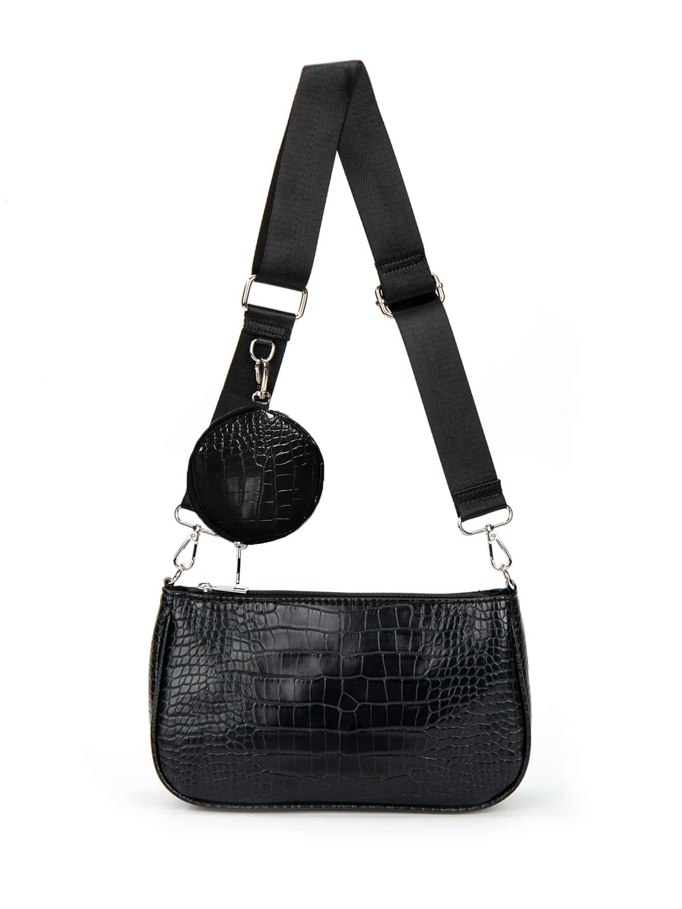 Lightweight,Business Casual Crocodile Embossed Bag With Coin Case For Teen Girls Women College Students,Rookies & White-Collar Workers Perfect For Office,College,Work ,Business,Commute,Outdoors, Travel, Outings - Black - View 1