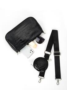 Lightweight,Business Casual Crocodile Embossed Bag With Coin Case For Teen Girls Women College Students,Rookies & White-Collar Workers Perfect For Office,College,Work ,Business,Commute,Outdoors, Travel, Outings - Black - View 4