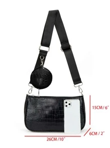 Lightweight,Business Casual Crocodile Embossed Bag With Coin Case For Teen Girls Women College Students,Rookies & White-Collar Workers Perfect For Office,College,Work ,Business,Commute,Outdoors, Travel, Outings - Black - View 5