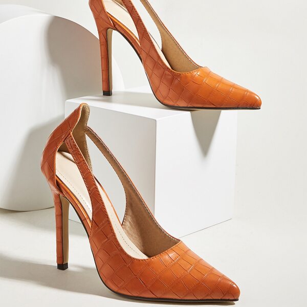 

Stone Graphic Cut Out Stiletto Pumps, Orange
