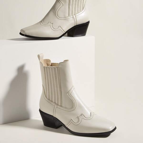 

Minimalist Textured Slip On Chunky Boots, Beige