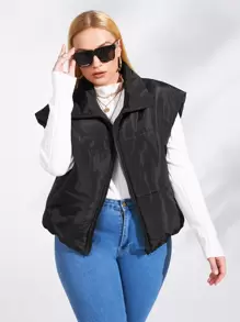 Plus Zip Up Puffer Gilet - Black - View 1