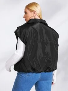 Plus Zip Up Puffer Gilet - Black - View 2