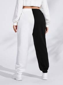 CovetEZ Plus Size Quần thể thao Thú vật Khối Màu - Đen và trắng - Xem 2