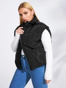 Plus Zip Up Puffer Gilet - Black - View 3
