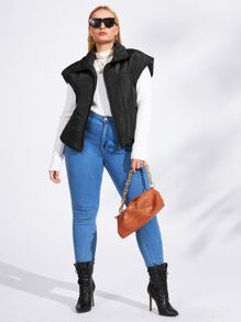 Plus Zip Up Puffer Gilet - Black - View 4