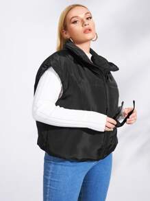 Plus Zip Up Puffer Gilet - Black - View 5