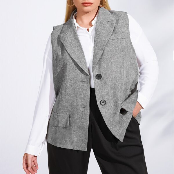 

Plus Peak Collar Vest Blazer, Grey