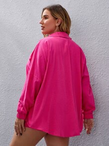 Calvaya Plus Solid Drop Shoulder Blouse & Shorts - Hot Pink - View 2