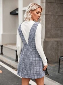 Plaid Pattern Fake Button Tweed Pinafore Dress Without Jumper - Multicolor - View 2