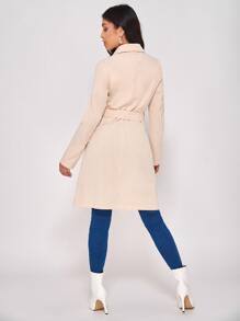 SHEIN PETITE Double Breasted Belted Trench Coat - Apricot - View 2