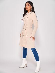 SHEIN PETITE Double Breasted Belted Trench Coat - Apricot - View 3