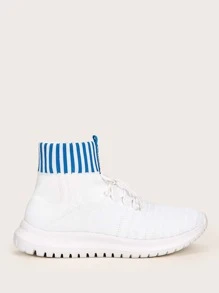 Cuccoo Contrast Trim Lace Up Decor Knit Sneakers - White - View 2