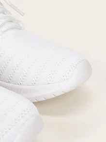 Cuccoo Contrast Trim Lace Up Decor Knit Sneakers - White - View 3