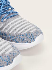 Cuccoo Striped Pattern Lace Up Decor Knit Sneakers - Grey - View 8