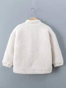 SHEIN Áo khoác con gái lớn Dây kéo Đồ họa Lá thư Giải trí - Màu be - Xem 2