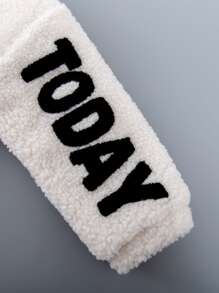 SHEIN Áo khoác con gái lớn Dây kéo Đồ họa Lá thư Giải trí - Màu be - Xem 4