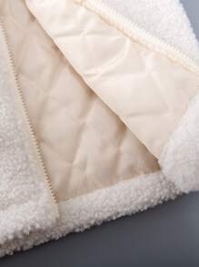 SHEIN Áo khoác con gái lớn Dây kéo Đồ họa Lá thư Giải trí - Màu be - Xem 5