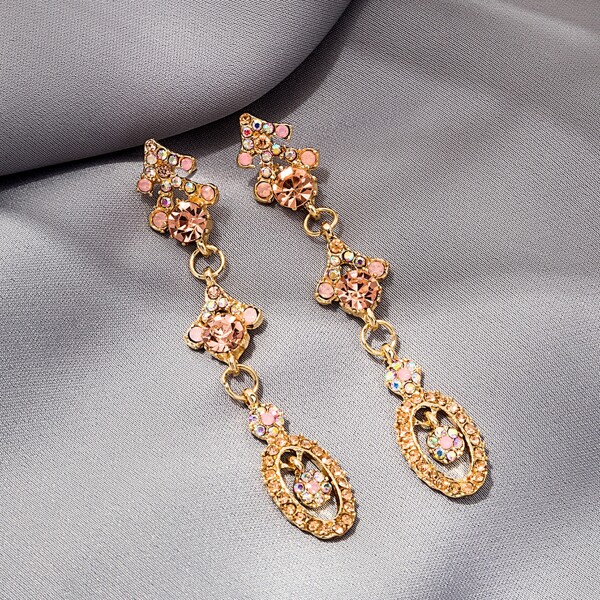 

Rhinestone Decor Earrings, Gold