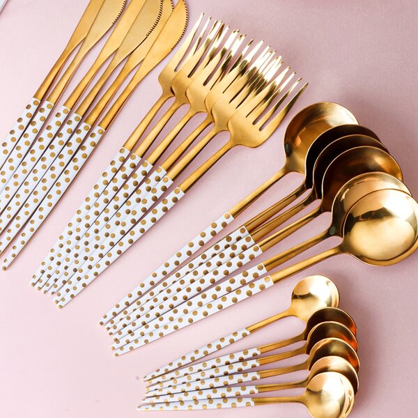 

24pcs Polka Dot Print Cutlery Set, Multicolor