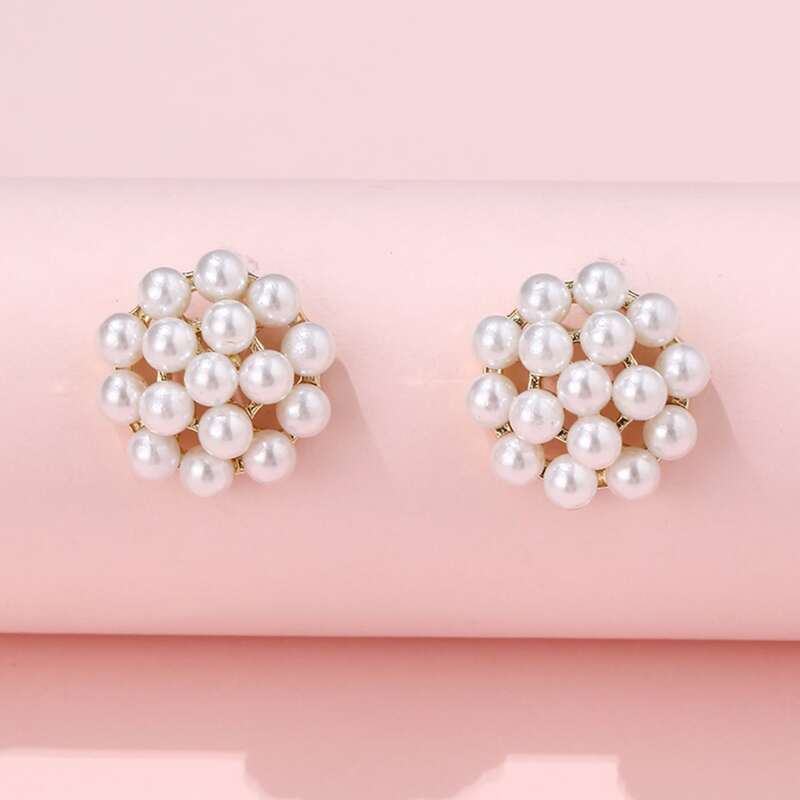 

Faux Pearl Decor Earrings, White