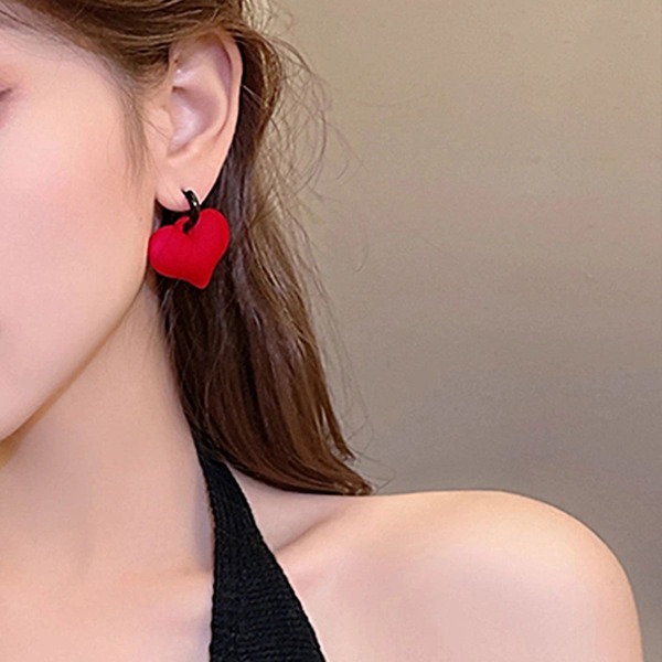 

Heart Decor Hoop Earrings, Red