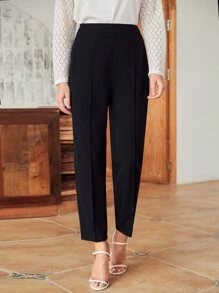 SHEIN Frenchy Quần dài may ngược trơn màu đen phong cách thanh lịch - màu đen - Xem 2