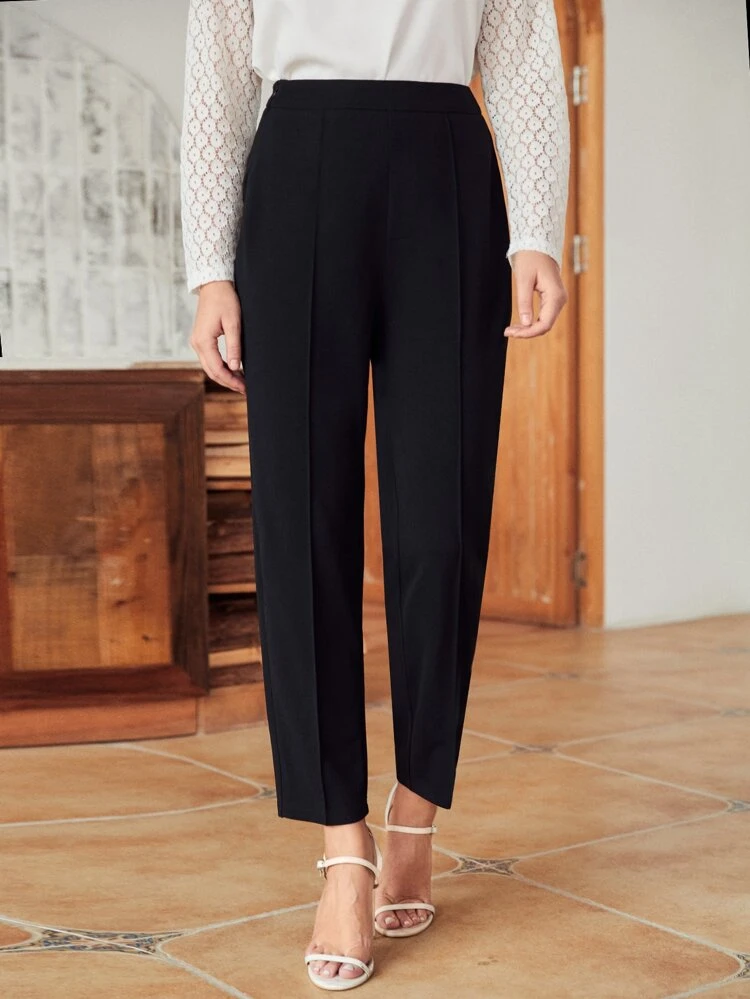 Solid Inverted Seam Tailor Pants All Black Elegant Style Winter Spring