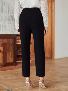 SHEIN Frenchy Quần dài may ngược trơn màu đen phong cách thanh lịch - màu đen - Xem 4