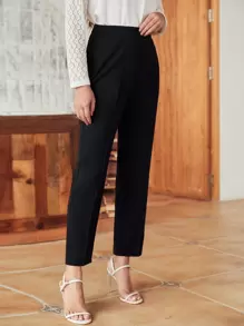 SHEIN Frenchy Quần dài may ngược trơn màu đen phong cách thanh lịch - màu đen - Xem 5
