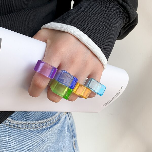 

5pcs Resin Ring, Multicolor