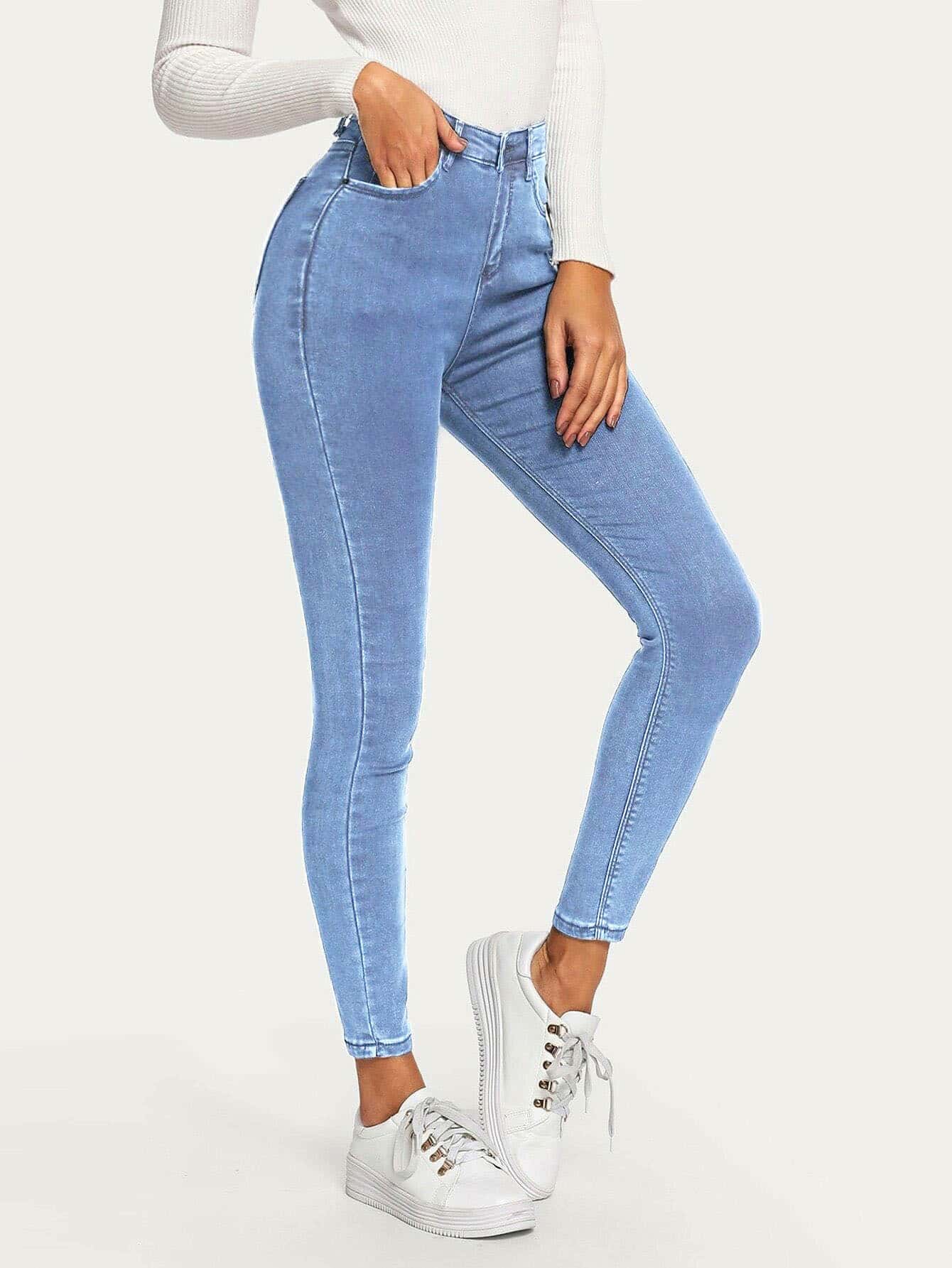 High Stretch Ankle-Cut Skinny Jeans - Medium Wash - View 1