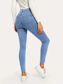 High Stretch Ankle-Cut Skinny Jeans - Medium Wash - View 2