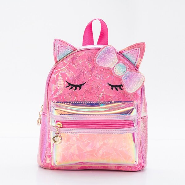 

Girls Cartoon Design Pocket Front Backpack, Hot pink