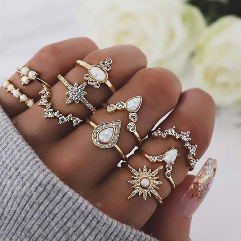 

10pcs Rhinestone Decor Ring, Gold