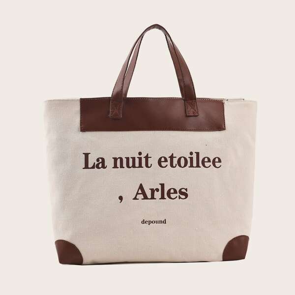 

Letter Graphic Canvas Top Handle Bag, Multicolor