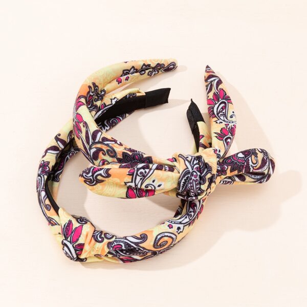 

2pcs Floral Print Bow Decor Headband, Multicolor