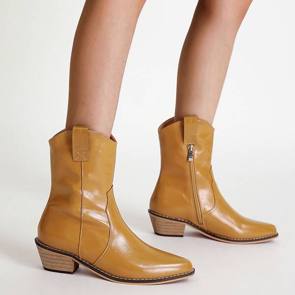

Minimalist Side Zipper Chunky Boots, Mustard yellow