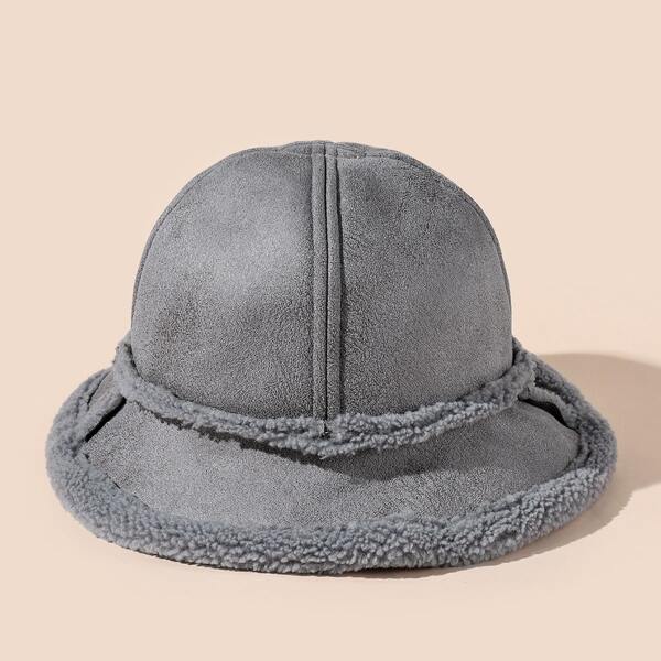 

Fuzzy Trim Bucket Hat, Grey