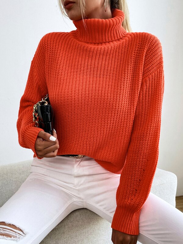 SHEIN Essnce Turtle Neck Drop Shoulder Sweater