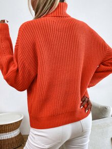 SHEIN Essnce Turtle Neck Drop Shoulder Sweater Knit Pullover Fall Winter Outfit - Burnt Orange - View 2