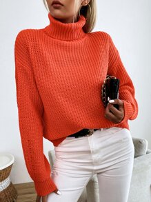 SHEIN Essnce Turtle Neck Drop Shoulder Sweater Knit Pullover Fall Winter Outfit - Burnt Orange - View 3